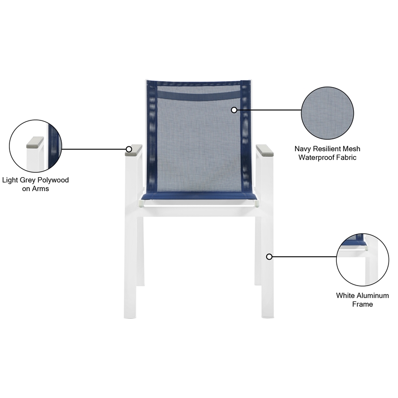 Meridian Furniture Nizuc Navy Outdoor Patio Dining Arm Chair (Set of 2)