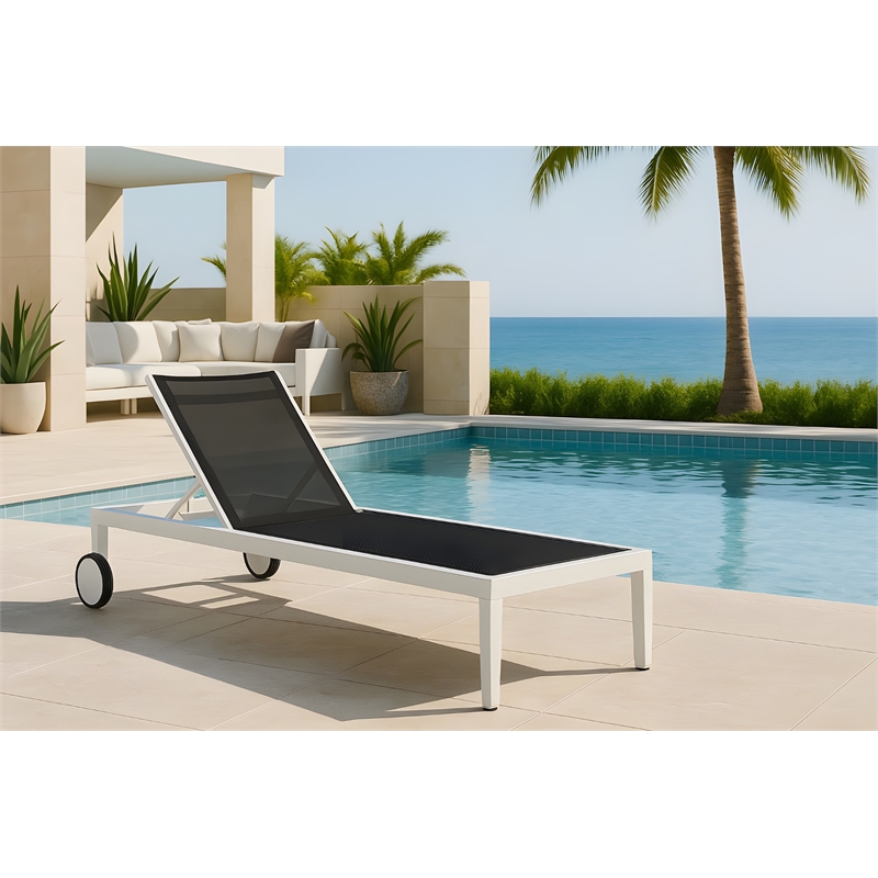 Meridian Furniture Nizuc Black Outdoor Patio Mesh Chaise Lounge Chair