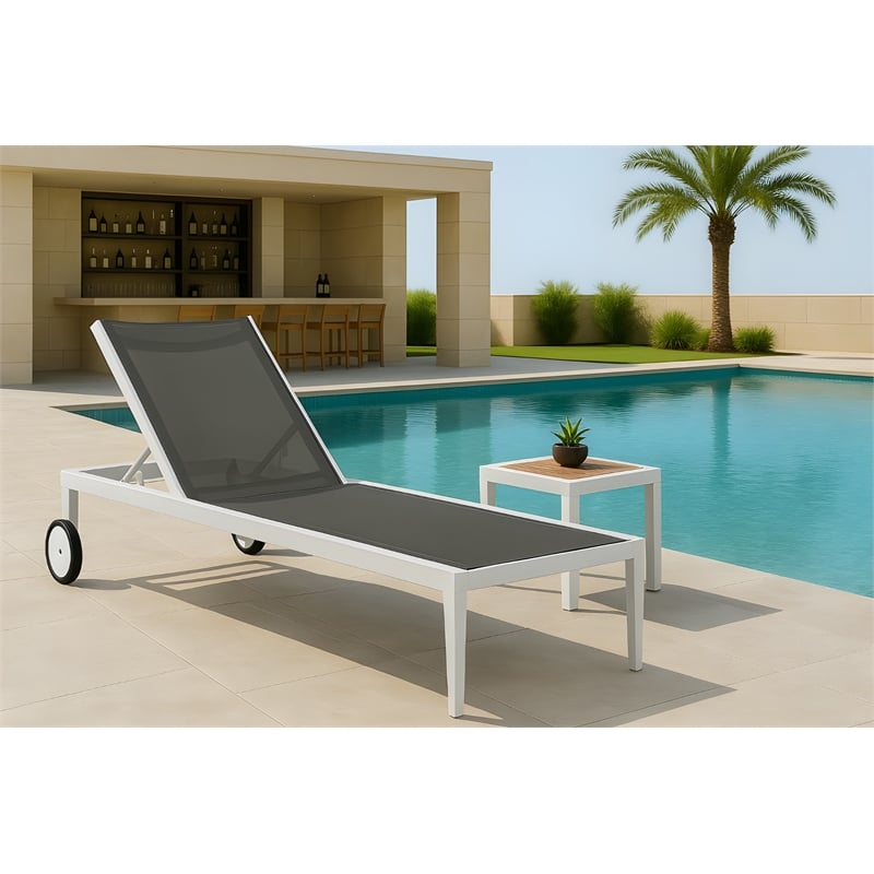 Meridian Furniture Nizuc Grey Outdoor Patio Mesh Chaise Lounge Chair