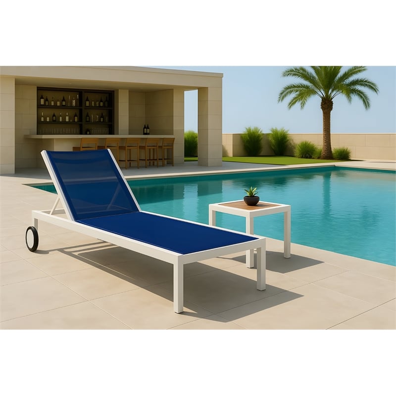 Meridian Furniture Nizuc Navy Outdoor Patio Mesh Chaise Lounge Chair