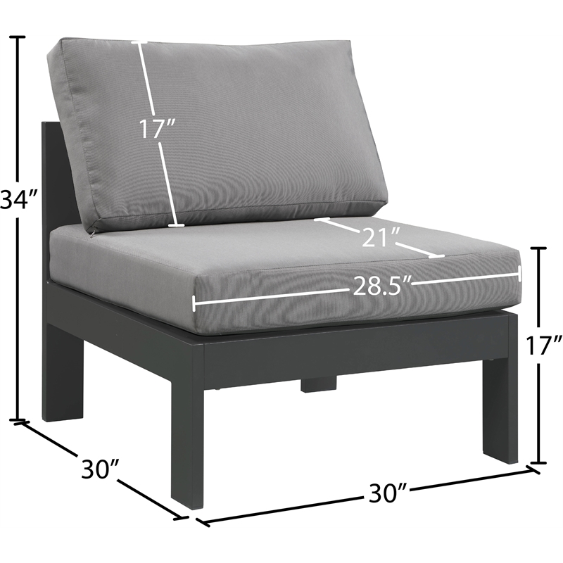 Meridian Furniture Nizuc Grey Outdoor Patio Armless Chair