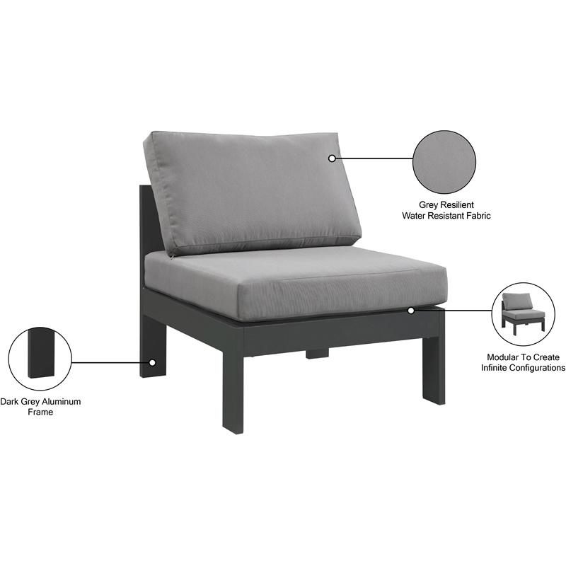 Meridian Furniture Nizuc Grey Outdoor Patio Armless Chair