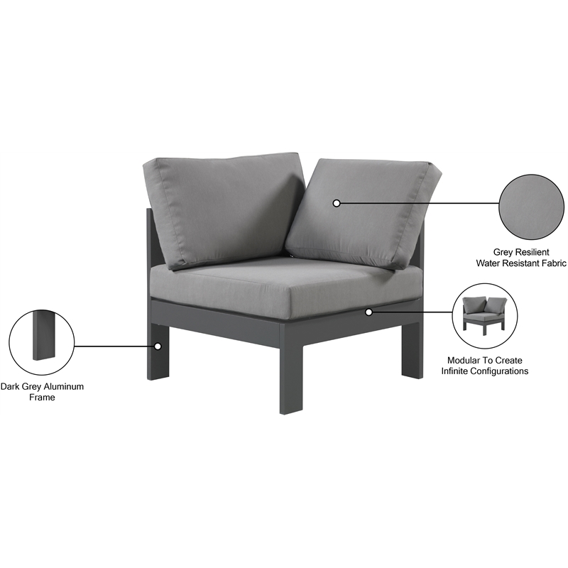 Meridian Furniture Nizuc Grey Outdoor Patio Corner Chair