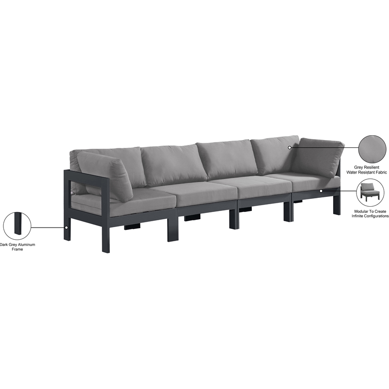 Meridian Furniture Nizuc Grey Outdoor Patio Modular Sofa