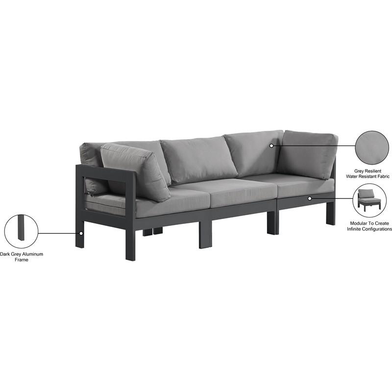 Meridian Furniture Nizuc Grey Outdoor Patio Modular Sofa