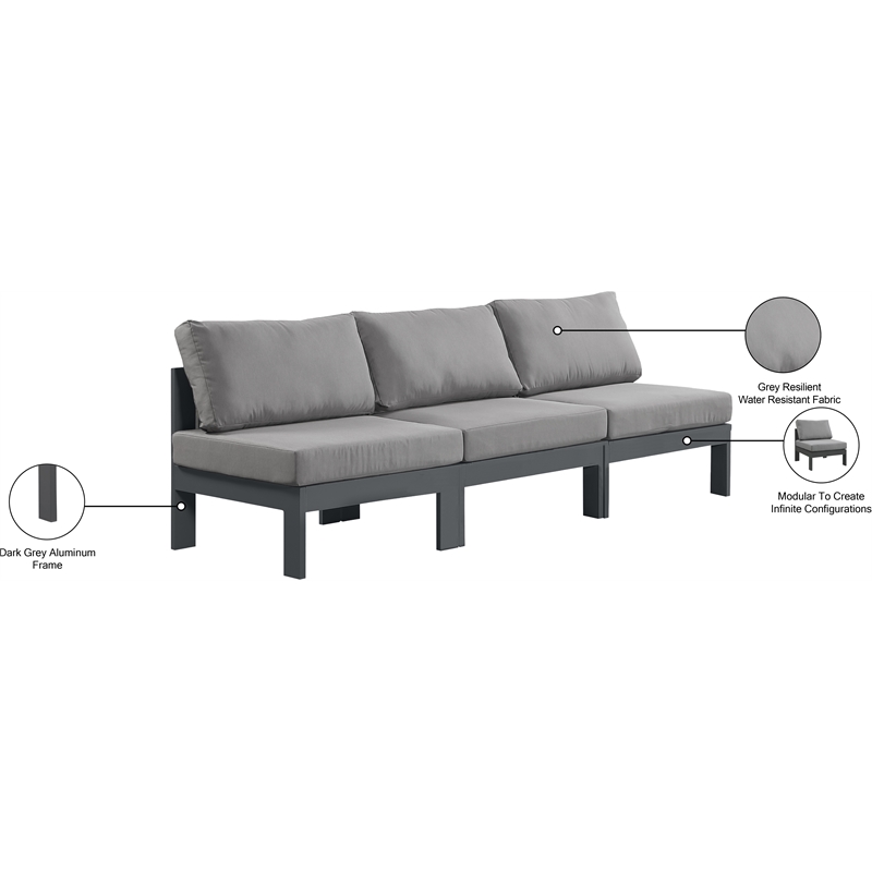 Meridian Furniture Nizuc Grey Outdoor Patio Modular Sofa