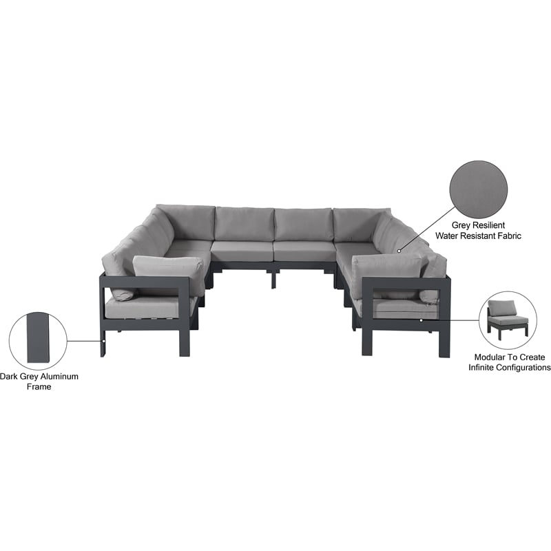 Meridian Furniture Nizuc Grey Outdoor Patio Modular Sectional