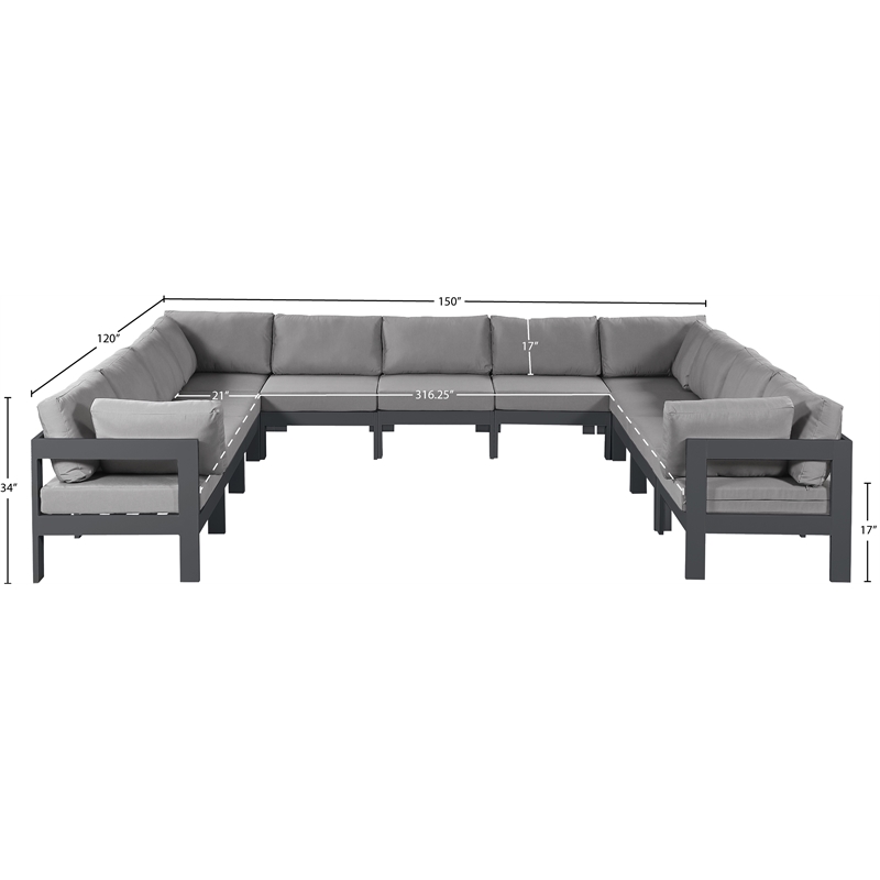 Meridian Furniture Nizuc Grey Outdoor Patio Modular Sectional