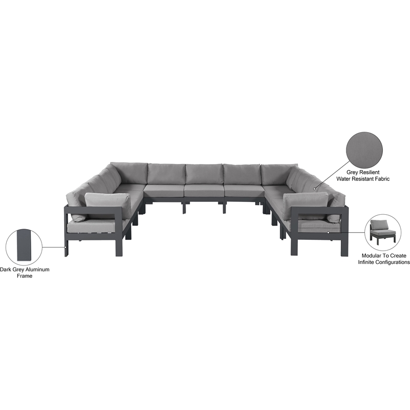 Meridian Furniture Nizuc Grey Outdoor Patio Modular Sectional