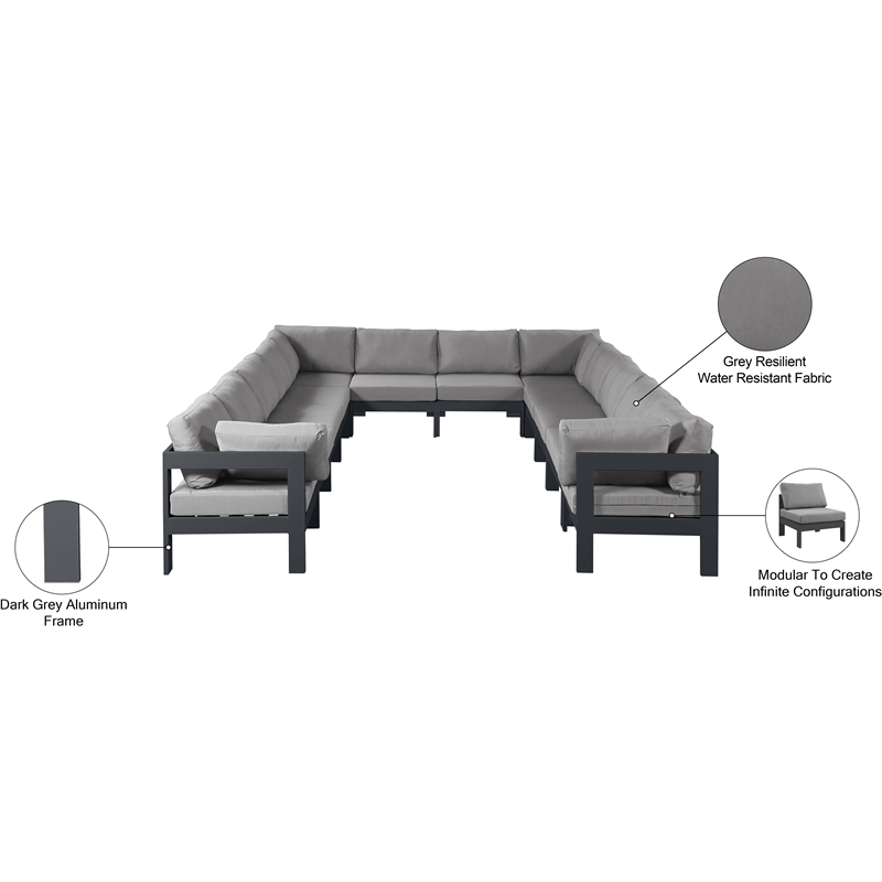 Meridian Furniture Nizuc Grey Outdoor Patio Modular Sectional