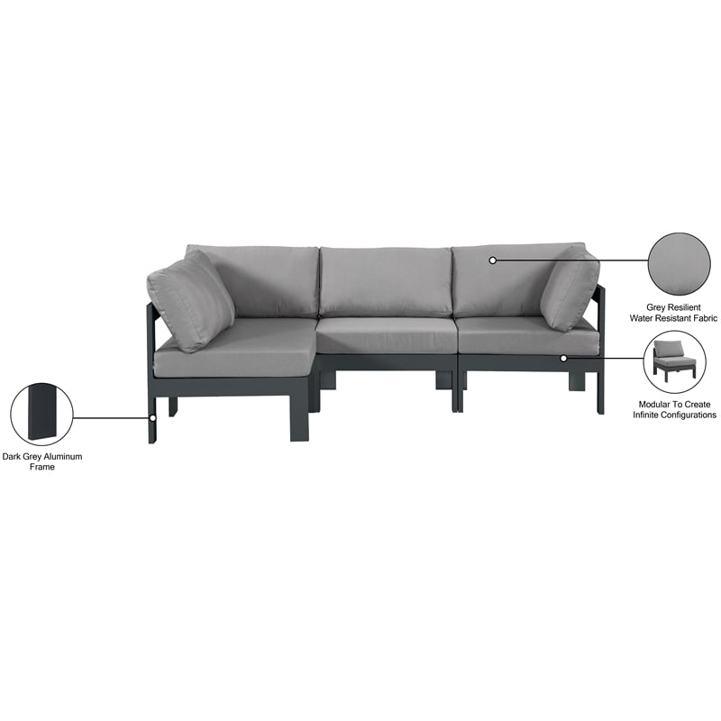 Meridian Furniture Nizuc Grey Outdoor Patio Modular Sectional