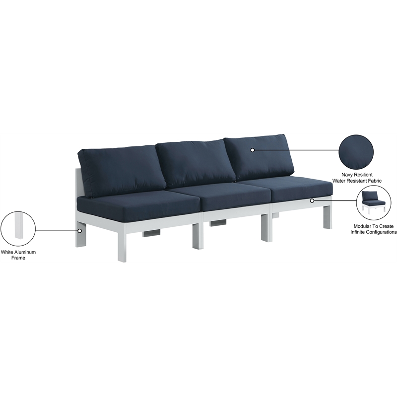 Meridian Furniture Nizuc Navy Outdoor Patio Modular Sofa