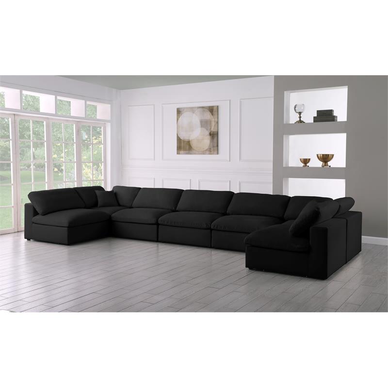 Meridian Furniture Serene Black Linen Fabric Deluxe Modular Sectional