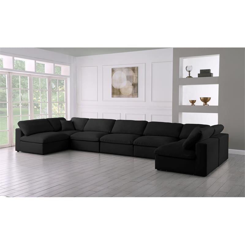Meridian Furniture Serene Black Linen Fabric Deluxe Modular Sectional