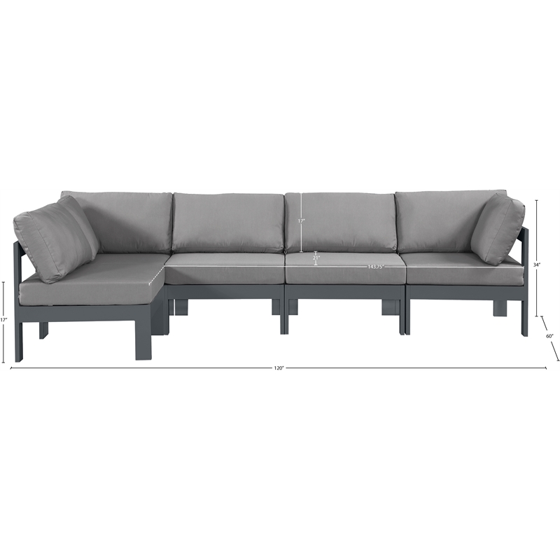 Meridian Furniture Nizuc Grey Outdoor Patio Modular Sectional