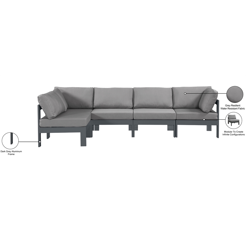 Meridian Furniture Nizuc Grey Outdoor Patio Modular Sectional