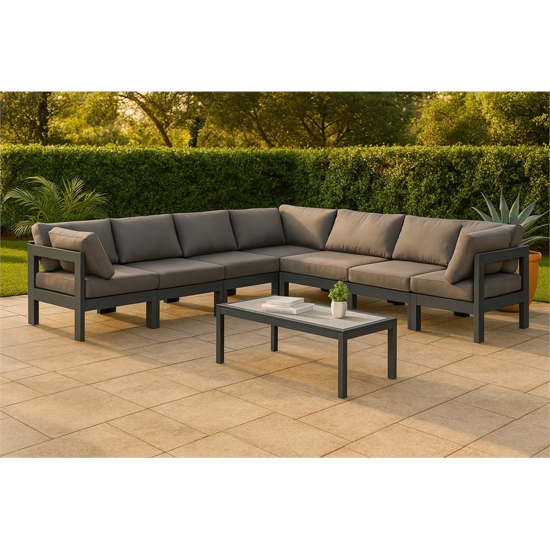 Meridian Furniture Nizuc Grey Outdoor Patio Modular Sectional