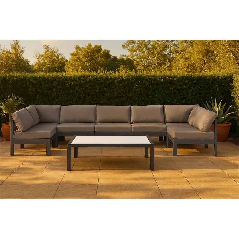 Meridian Furniture Nizuc Grey Outdoor Patio Modular Sectional