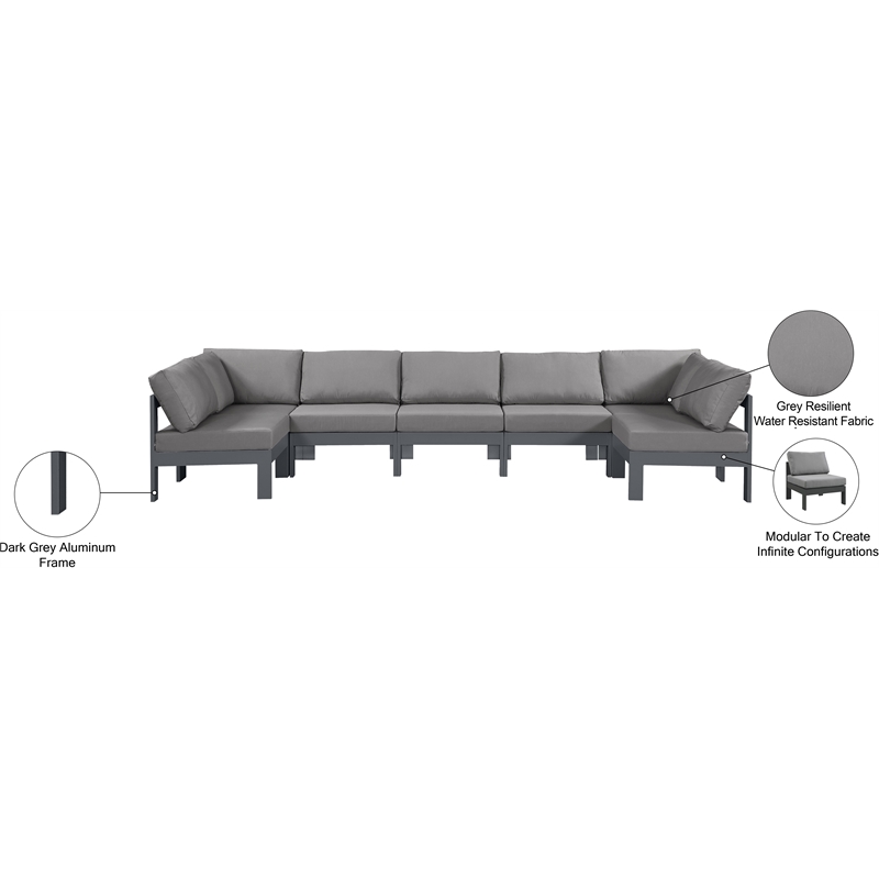 Meridian Furniture Nizuc Grey Outdoor Patio Modular Sectional