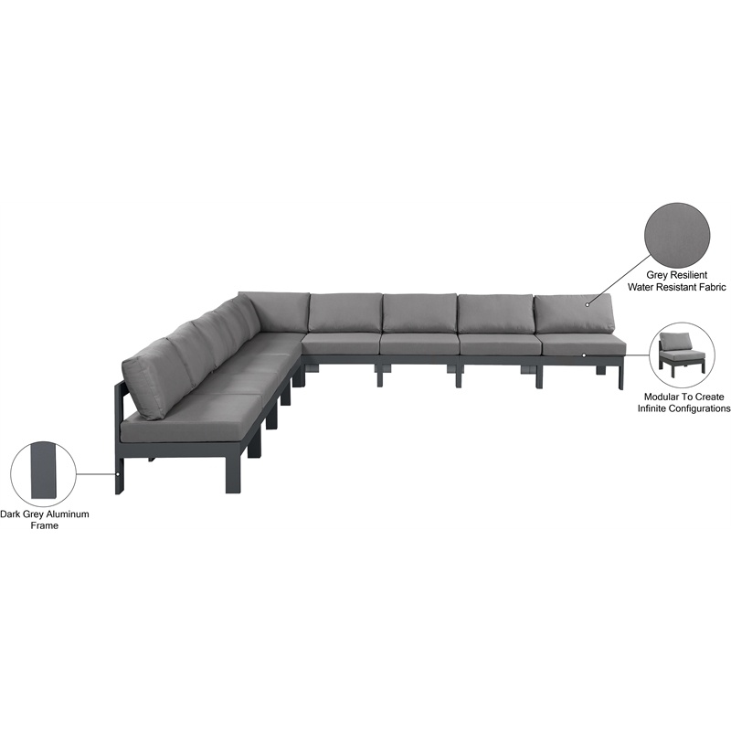 Meridian Furniture Nizuc Grey Outdoor Patio Modular Sectional