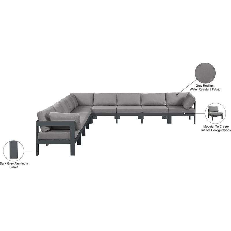 Meridian Furniture Nizuc Grey Outdoor Patio Modular Sectional