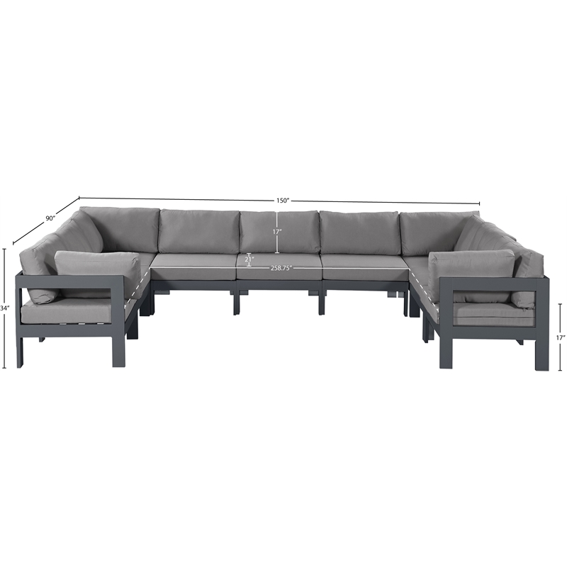 Meridian Furniture Nizuc Grey Outdoor Patio Modular Sectional