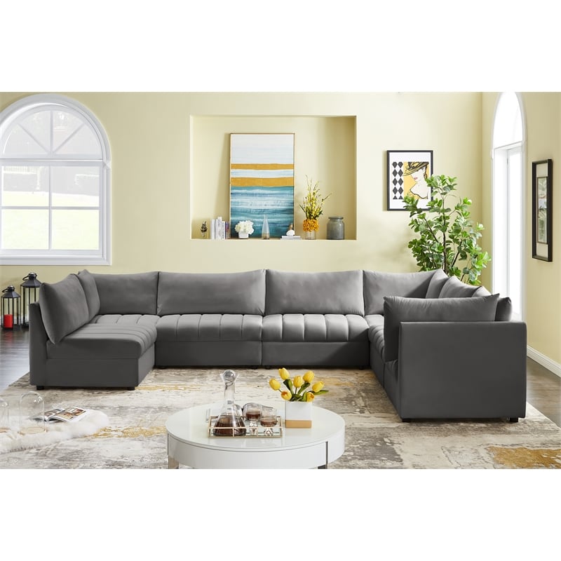 Meridian Furniture Jacob Grey Velvet Modular Sectional