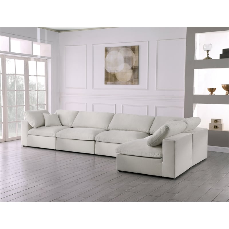 Meridian Furniture Serene Cream Linen Fabric Deluxe Modular Sectional