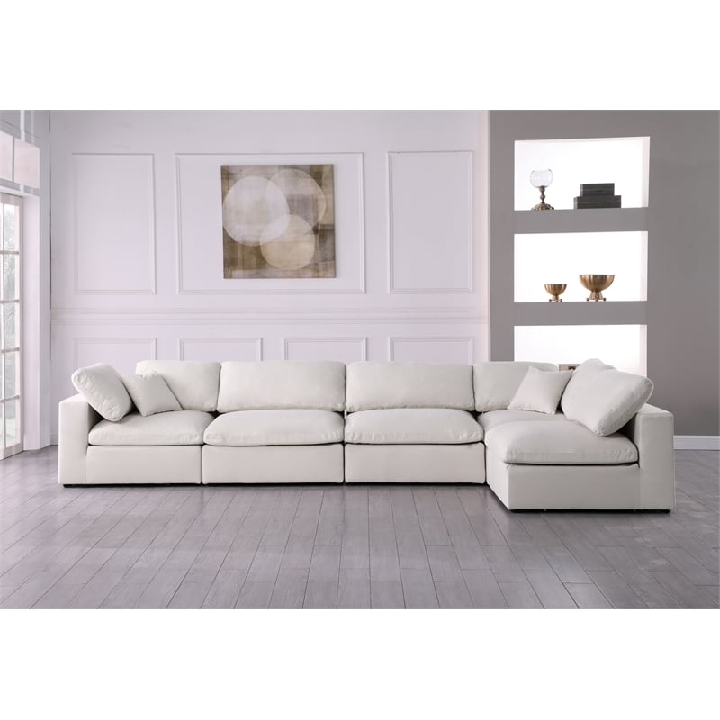 Meridian Furniture Serene Cream Linen Fabric Deluxe Modular Sectional