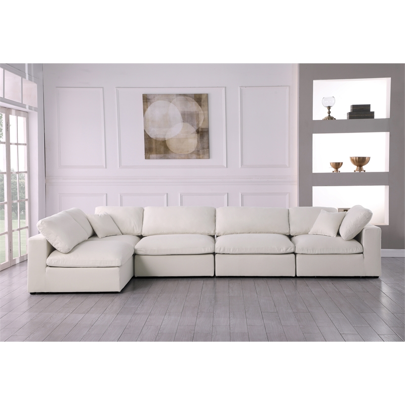 Meridian Furniture Serene Cream Linen Fabric Deluxe Modular Sectional
