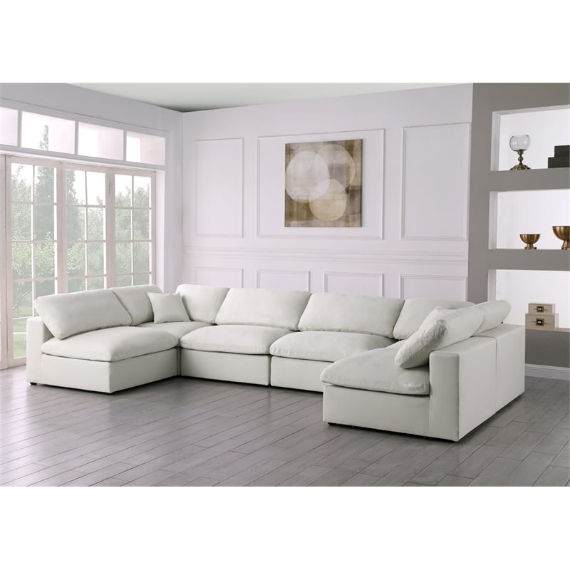 Meridian Furniture Serene Cream Linen Fabric Deluxe Modular Sectional