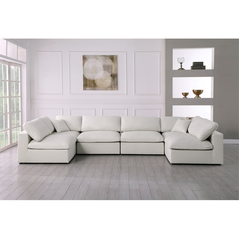 Meridian Furniture Serene Cream Linen Fabric Deluxe Modular Sectional