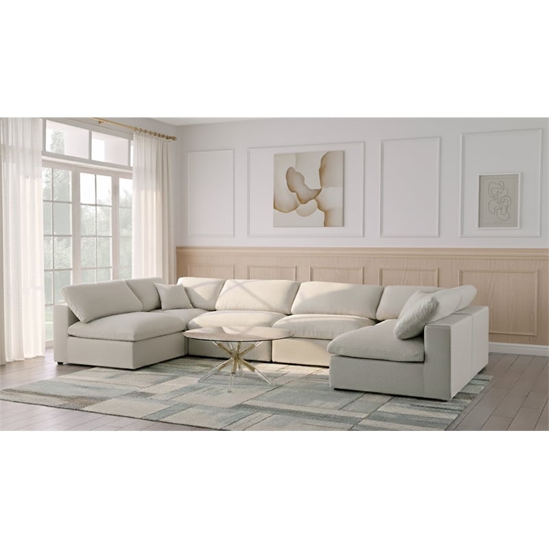 Meridian Furniture Serene Cream Linen Fabric Deluxe Modular Sectional