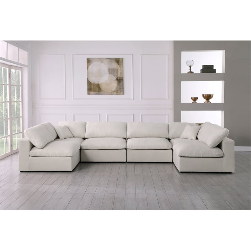 Meridian Furniture Serene Cream Linen Fabric Deluxe Modular Sectional