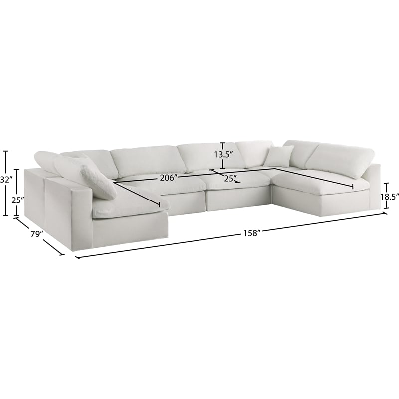 Meridian Furniture Serene Cream Linen Fabric Deluxe Modular Sectional