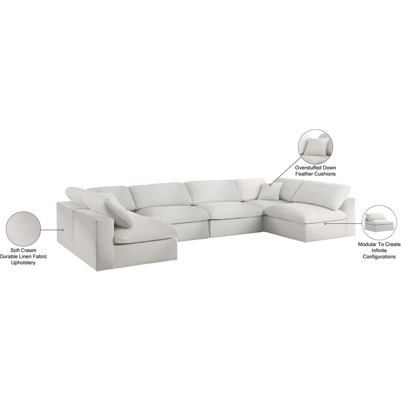 Meridian Furniture Serene Cream Linen Fabric Deluxe Modular Sectional