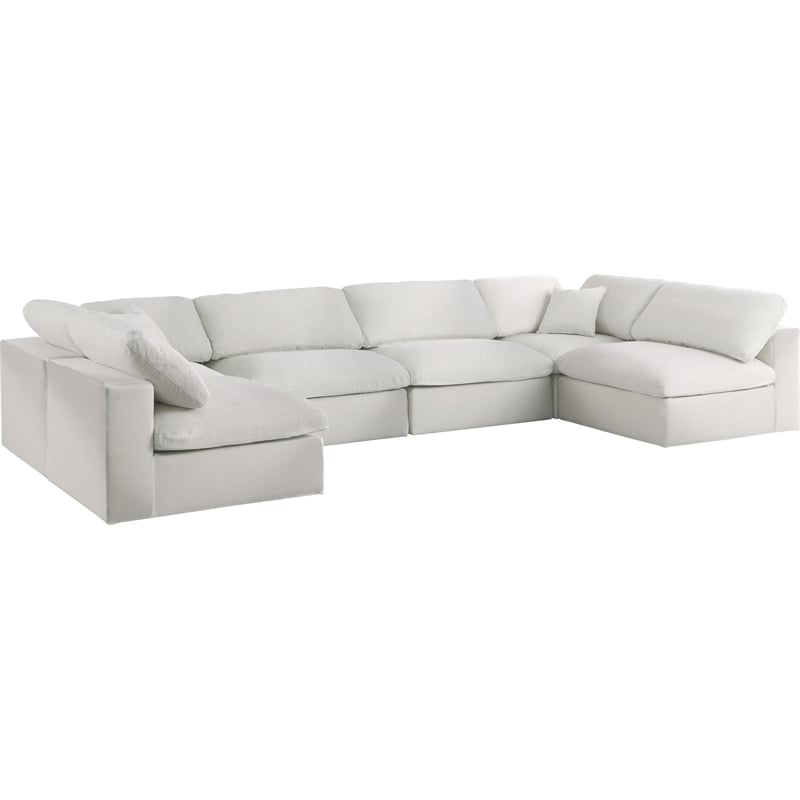 Meridian Furniture Serene Cream Linen Fabric Deluxe Modular Sectional