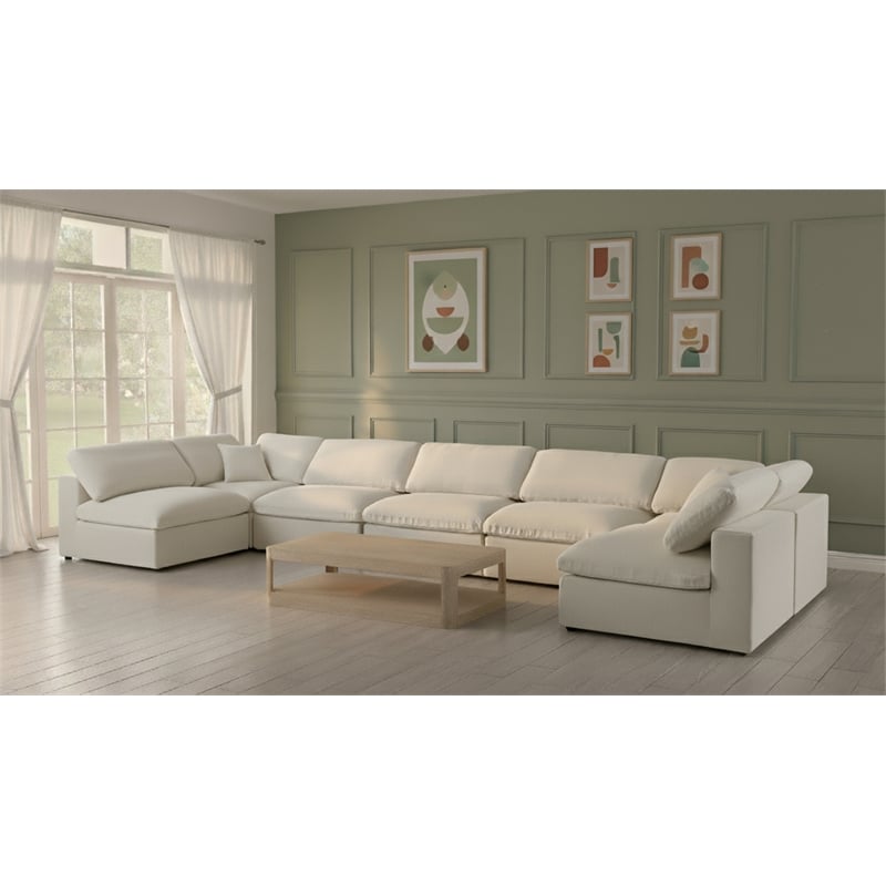 Meridian Furniture Serene Cream Linen Fabric Deluxe Modular Sectional