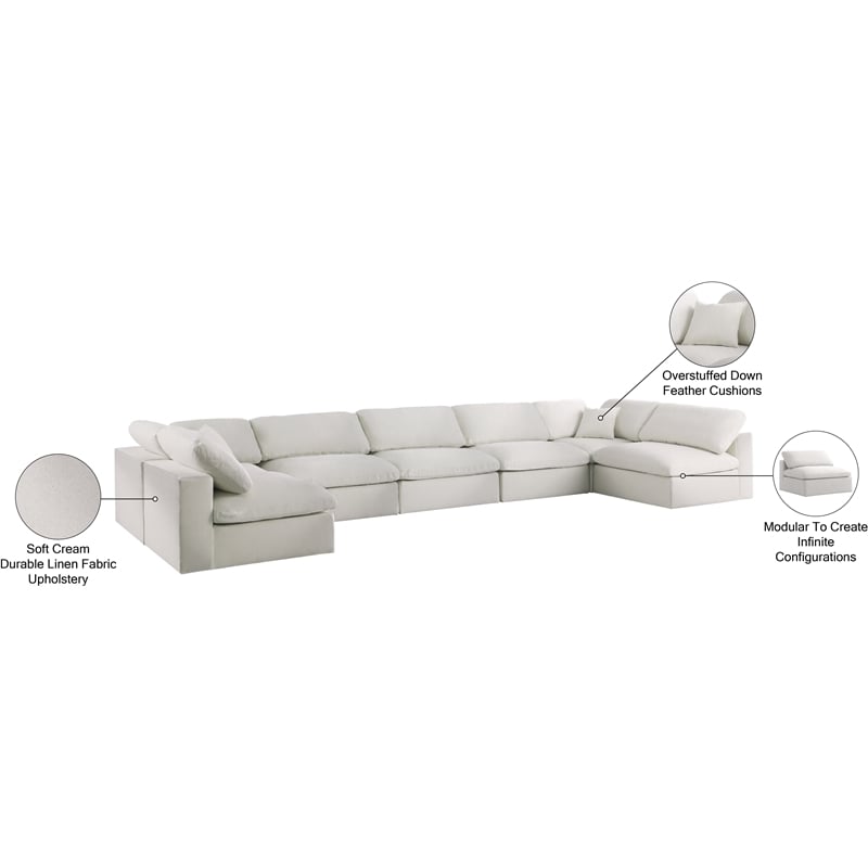 Meridian Furniture Serene Cream Linen Fabric Deluxe Modular Sectional