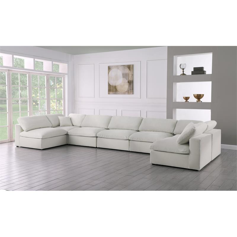 Meridian Furniture Serene Cream Linen Fabric Deluxe Modular Sectional