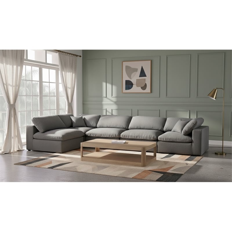 Meridian Furniture Serene Grey Linen Fabric Deluxe Modular Sectional