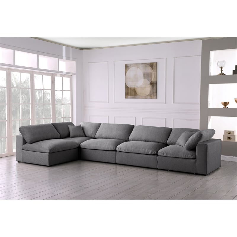 Meridian Furniture Serene Grey Linen Fabric Deluxe Modular Sectional