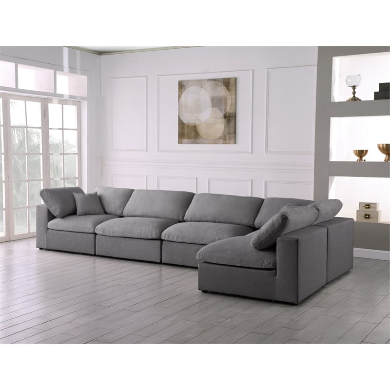 Meridian Furniture Serene Grey Linen Fabric Deluxe Modular Sectional