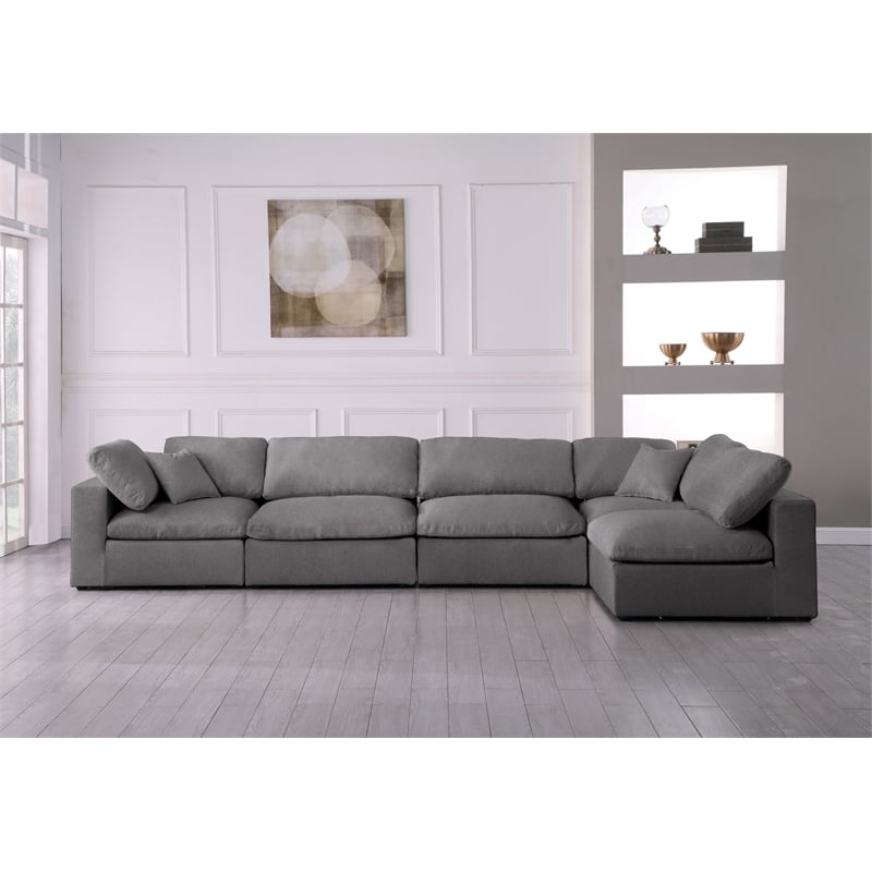 Meridian Furniture Serene Grey Linen Fabric Deluxe Modular Sectional