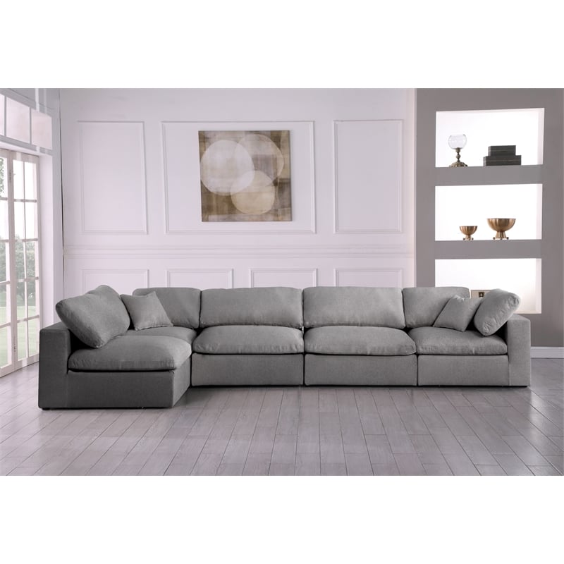 Meridian Furniture Serene Grey Linen Fabric Deluxe Modular Sectional
