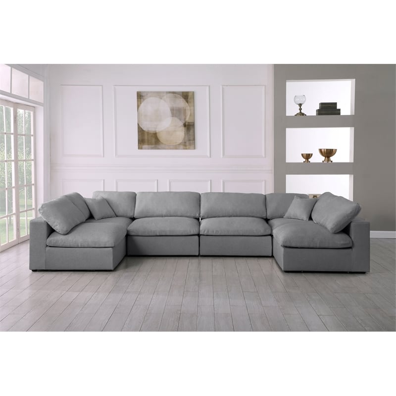 Meridian Furniture Serene Grey Linen Fabric Deluxe Modular Sectional