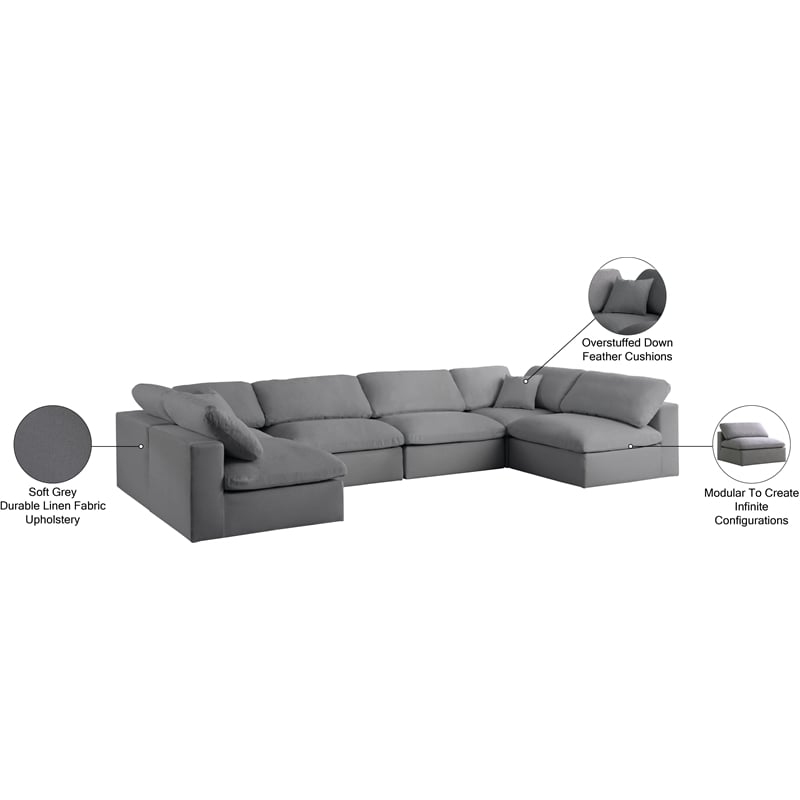 Meridian Furniture Serene Grey Linen Fabric Deluxe Modular Sectional