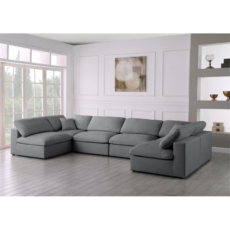 Meridian Furniture Serene Grey Linen Fabric Deluxe Modular Sectional