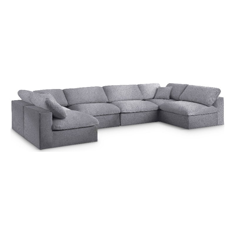 Meridian Furniture Serene Grey Linen Fabric Deluxe Modular Sectional
