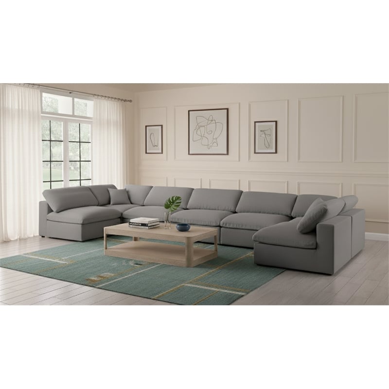 Meridian Furniture Serene Grey Linen Fabric Deluxe Modular Sectional